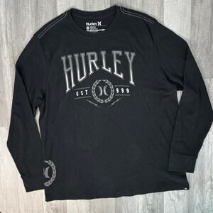 Hurley Spell Out Thermal Shirt Black Men’s XL Cyber Y2k Skater